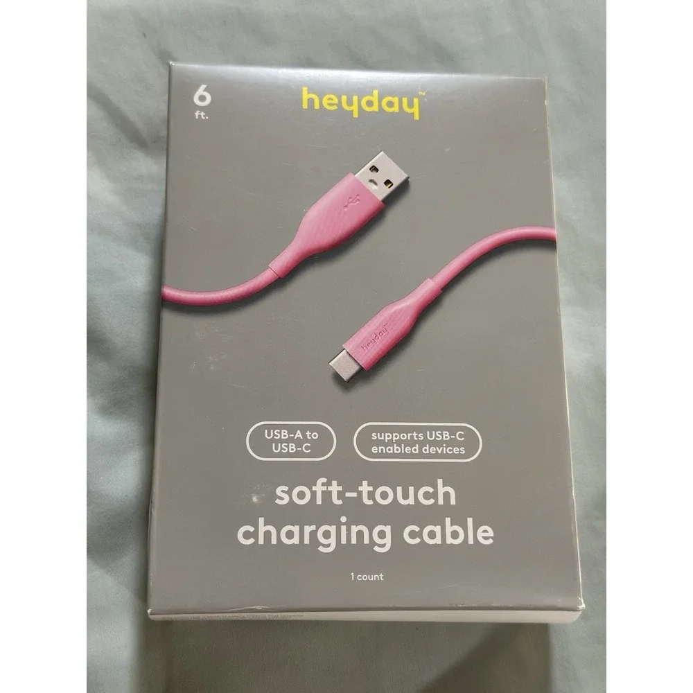 3pc - 6 Ft Heyday Soft-touch Charging Cables USB-A To USB-C - Purple/Pink/Lime